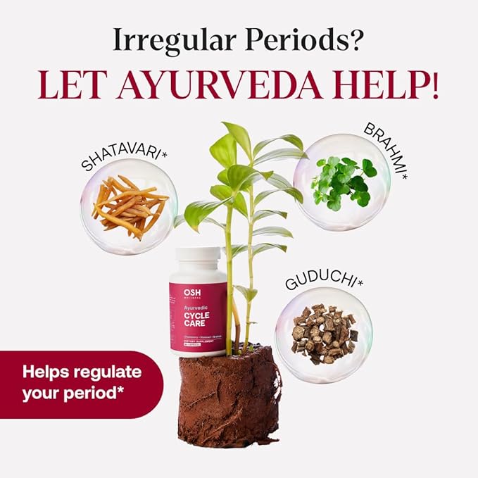 Holistic PMS & Symptom Relief for Women | Ayurvedic Menstrual Cycle Regulator | Made in USA | Eases Hormonal Cramps, Bloating & Acne | Vitex, Bacopa, Shatavari, Borage Oil & Brahmi– OSH Wellness