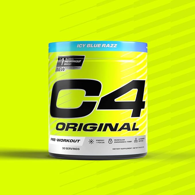 Cellucor C4 Original Pre Workout Powder Sugar Free for Men & Women 200mg Caffeine + CarnoSyn Beta-Alanine + Creatine + AI Peptides - ICY Blue Razz, 30 Servings