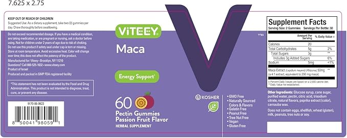 Maca Root Gummies for Men and Women - Reproductive Health, Energy, Drive, Stamina & Hormone Support - Vegan, Gluten Free, Gelatin Free, GMO Free, Tasty Chewable Passion Fruit Flavored Gummy