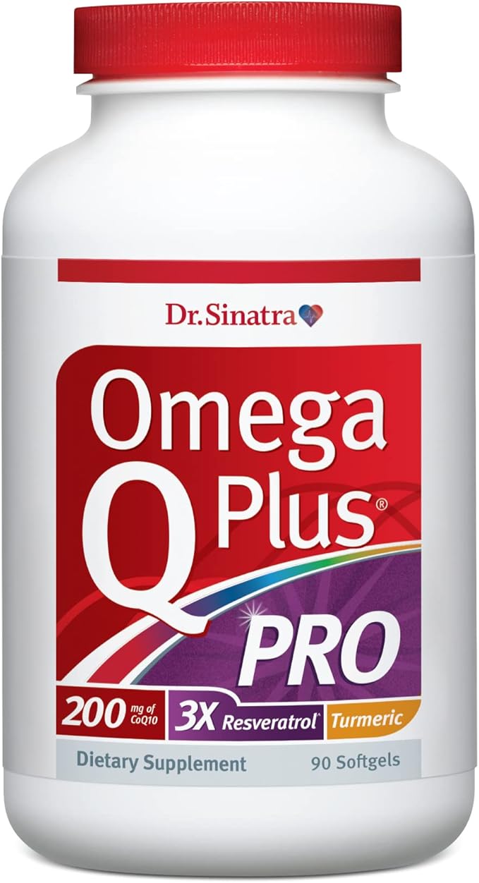 Dr. Sinatra Omega Q Plus PRO – Professional Strength Heart and Healthy Aging Support with 200 mg of CoQ10 and 90 mg of Resveratrol for Optimal Cellular Energy Production (90 softgels)