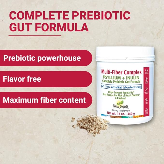 New Roots | Prebiotic Fiber Powder Supplement with Psyllium Husk and Inulin (from Chicory Root)| Fiber Prebiotic Supplement Supports Gut and Digestive Health, Unflavored 12 oz (340 g)