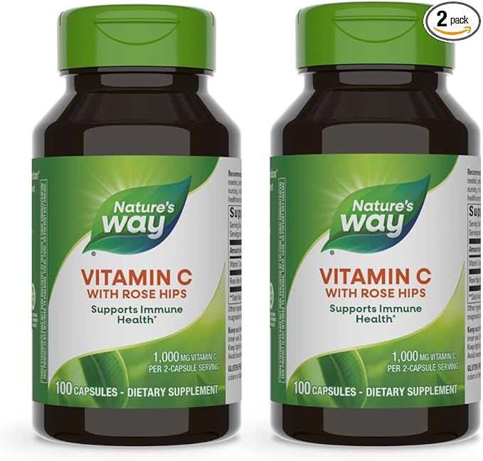 Nature's Way Vitamin C with Rose HIPS, Powerful Antioxidant & Immune Function Support from Vitamin C*, Promotes Collagen for Healthy Skin*, 1,000 mg Vitamin C, 100 Capsules (Packaging May Vary)
