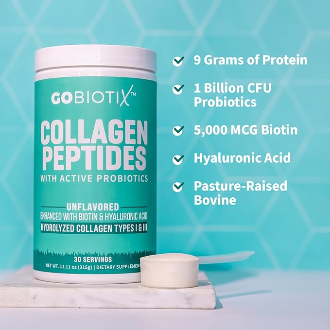 GOBIOTIX Fiber & Collagen Bundle: Hair, Skin, Gut Support - 30 Servings Collagen, 35 Servings Fiber