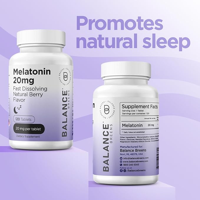 Balancebreens Melatonin 20mg Fast Dissolve Tablets - High Potency, Fast Acting, Natural Sleep Support - Sleep Aids for Adults - Non-Groggy, Drug-Free Formula - 120 Sleeping Pills