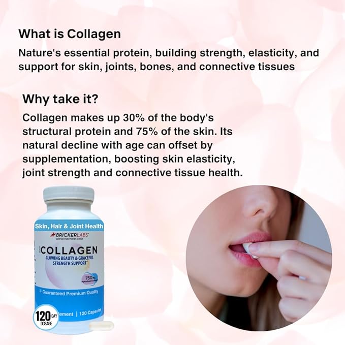 Collagen for Men & Women - Type I, III Hydrolized Collagen Supplement 750mg, 1 Collagen Capsule Daily - 120 Servings