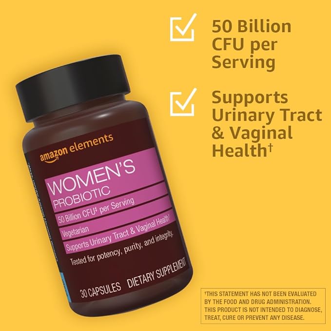 Amazon Elements One Daily Women's Probiotic, Support Urinary Tract and Vaginal Health, 50 Billion CFU (7 strains), Lactobaccilus and Bifidobacteria blend, 30 Capsules