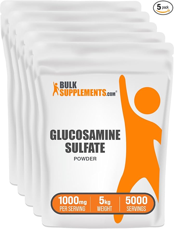 BulkSupplements.com Glucosamine Sulfate Powder - Glucosamine Supplement, Joint Support Supplement - Gluten Free, 1g per Serving, 1kg (Pack of 5) (11 lbs)
