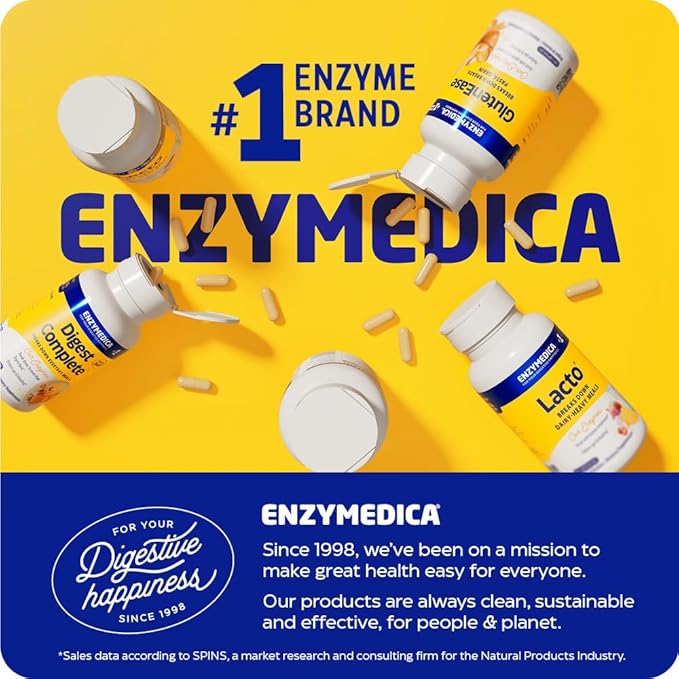 Enzymedica GlutenEase, Digestive Enzymes for Food Intolerance, Support for Hidden Gluten & Cross-Contamination, Offers Fast Acting Gas & Bloating Relief, 120 Count (FFP)