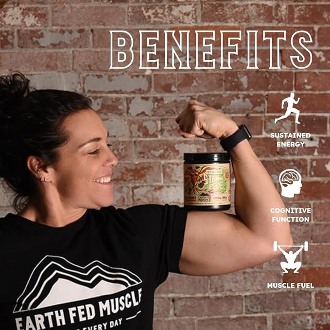 Earth Fed Muscle Stim-Free Stammpede Pre Workout, Sour Cherry, Stimulant and Caffeine Free, Boosts Energy, Endurance and Focus - Lion's Mane and Taurine - Soy Free, Gluten Free, Vegan - 30 Servings