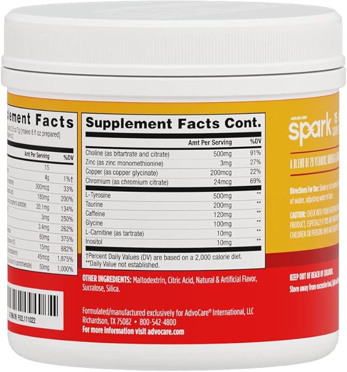 AdvoCare Spark Vitamin & Amino Acid Supplement - Focus & Energy Drink Powder Mix with Vitamin A, B-6, C & E - Also Includes L-Carnitine & L-Tyrosine - Mango Strawberry - 10.5 oz