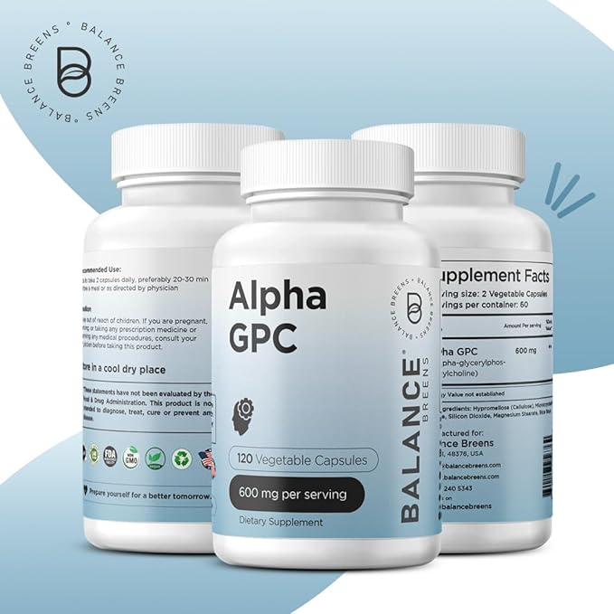 Alpha GPC Choline Supplement 600mg, 120 Veg Capsules - Advanced Memory Formula, Nootropic Brain Support (Pack of 12)