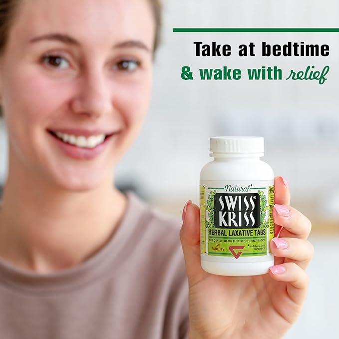 Swiss Kriss Herbal Laxative Tablets, Gentle & Natural Laxatives for Constipation Relief for Adults & Children Over Age 6, Works in 6-12 Hours, Senna Laxative, 120 Tablets Total
