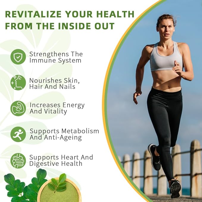 Pure Moringa Powder Capsules Organic Moringa Leaf Green Superfood Supports Energy Immunity Skin Gut and Joint Health Gluten Free Supplement 120ct