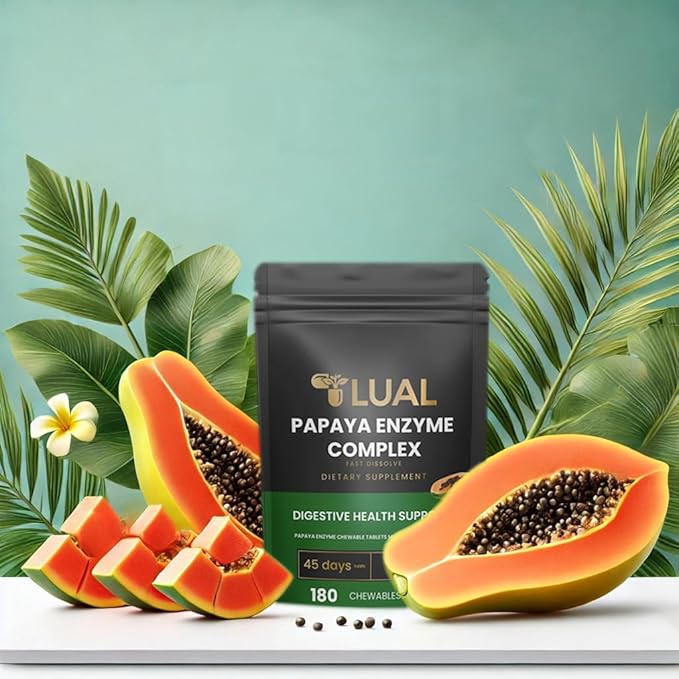 LUAL Papaya Enzyme Complex – Chewable Tablets with Papain, Bromelain & Digestive Enzymes – Supports Digestion & Nutrient Absorption – Natural Papaya Flavor – 180 Count