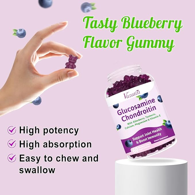 Glucosamine Chondroitin Gummies - Glucosamine Gummies with MSM, Turmeric & Boswellia, Support Cartilage, Joint Structure & Tissue, Joint Support Supplement for Men and Women - 60 Cts