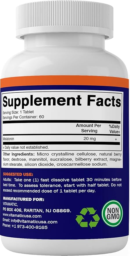 2-Pack High Potency Melatonin 20 mg – 60 Fast Dissolve Tablets Total Fast-Acting Sleep Support – Natural Berry Flavor | Vegetarian