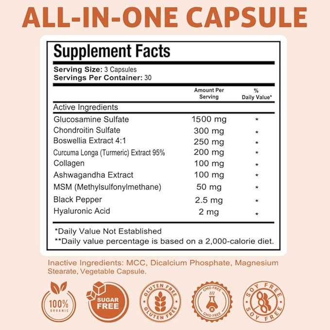 Glucosamine Plus Premium Joint Support - with MSM, Collagen & Boswellia - 90 Capsules - Antioxidant Properties for Cartilage Support, Joint Health & Mobility Pack of 2.