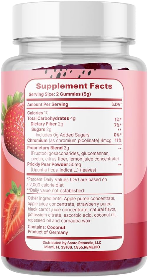 Santo Remedio, Entalla, Skinny Yummy Gummy, Nutritional Supplement, Gummy Fiber for Digestive Gut Support, 60 Fiber & Prebiotic Gummies, Strawberry Flavor, 30 Servings