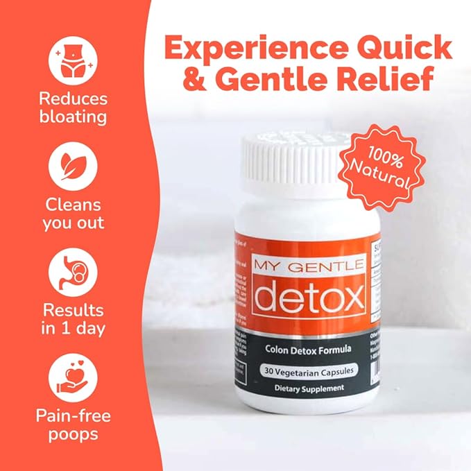 My Gentle Detox - Gentle Constipation Relief for Women & Men - Take at Night, Poop Next Day - 100% Natural Colon Detox Supplement for Less Bloating, Gas, Discomfort (30 Ct)