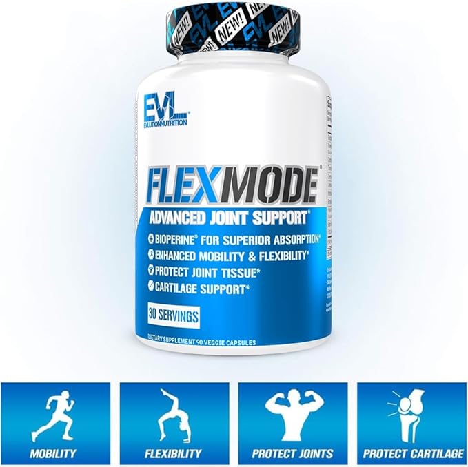 Evlution High Absorption Joint Support Supplement FLEXMODE Joint Supplement with Advanced Joint Vitamins Including Glucosamine Chondroitin MSM Boswellia and Hyaluronic Acid - 30 Servings