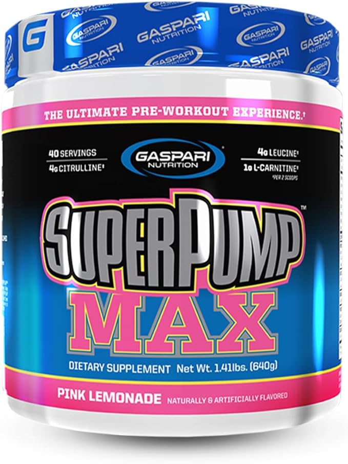 Gaspari Nutrition SuperPump MAX , The Ultimate Pre Workout Powder, Sustained Energy Preworkout, Nitric Oxide Booster, Muscle Growth, Recovery & Replenishes Electrolytes (40 Serving, Pink Lemonade)