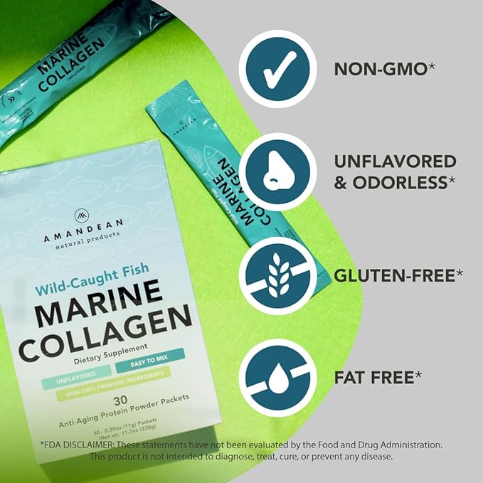 AMANDEAN Marine Collagen Duo. 500g Container + 30 Travel Packs. Hydrolyzed Fish Collagen Peptides for Skin, Hair & Nails. Pescatarian, Keto & Paleo-Friendly, Unflavored