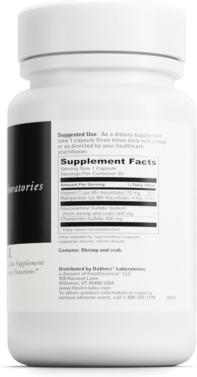 DAVINCI Labs Natural Flex - A Glucosamine and Chondroitin Sulfate Supplement to Support Connective Tissue and Joint Functions - Gluten Free - 90 Capsules
