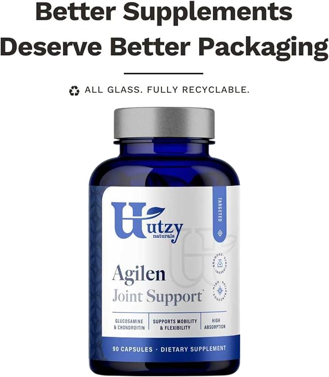 Agilen | Joint Support Supplement w/Glucosamine & Chondroitin (as CS-bBioactive®) | Hyaluronic Acid (as Mobilee®) | 3rd Party Tested | 90 Capsules