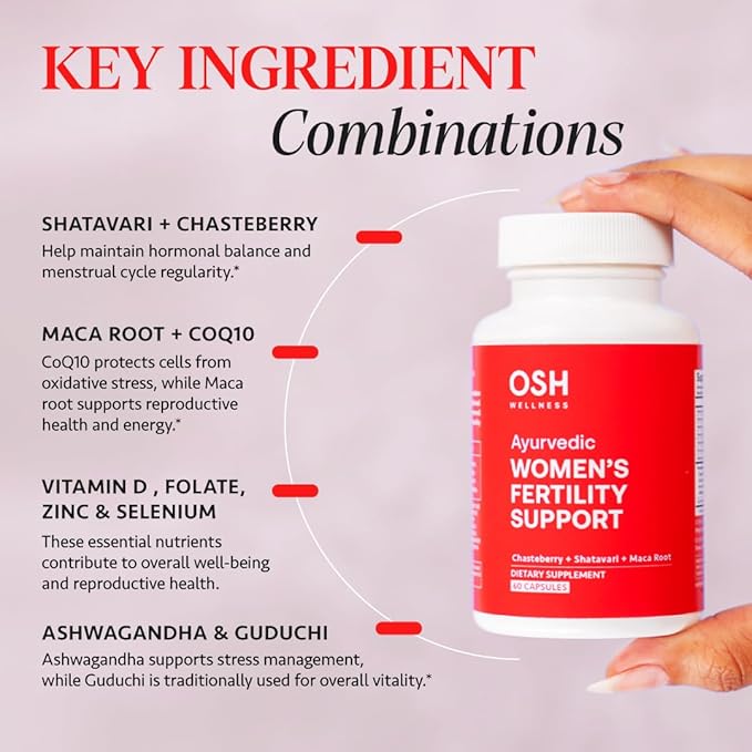 Ayurvedic Fertility Supplements for Women | Support Ovulation | Conception for Women | Egg Quality | Maca Root, Vitex, & Vitamins | Vegan | 90 Capsules - OSH Wellness