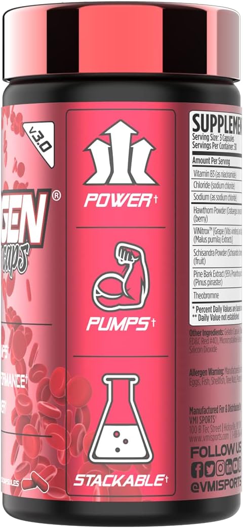 VMI Sports | Vasogen Ultra Nitric Oxide Booster | Stim Free Pre Workout for Strength, Endurance & Muscle Building | Vasodilator and Nitric Oxide Supplement (90 Capsules)