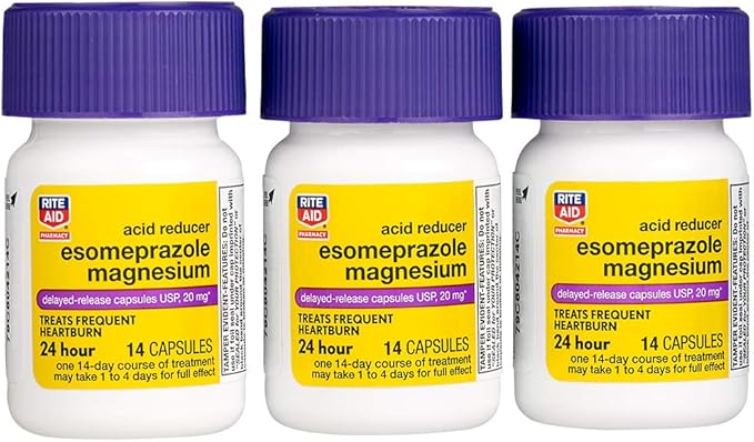 Rite Aid Acid Reducer Esomeprazole Magnesium, 20 mg - 14 Capsules, 3 Pack, 42 Count Total | Heartburn Relief