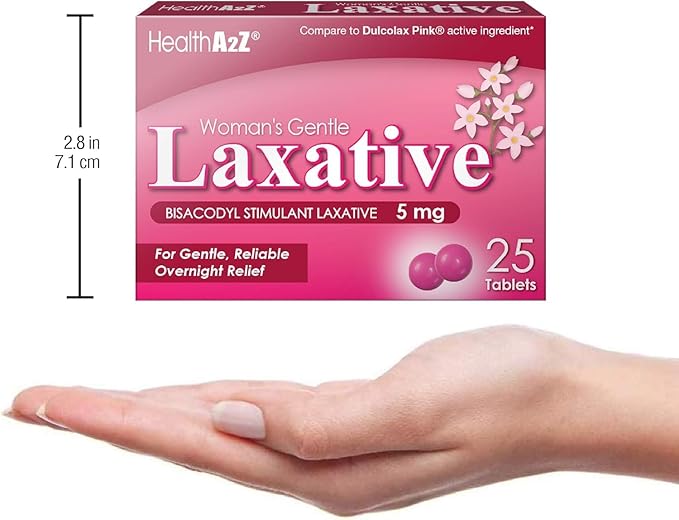 HealthA2Z® Woman's Gentle Laxative | Bisacodyl Stimulant Laxative 5mg | Constipation Relief | Gentle and Reliable | Overnight Relief (3 Pack x 25 tablest Each (75 Total))