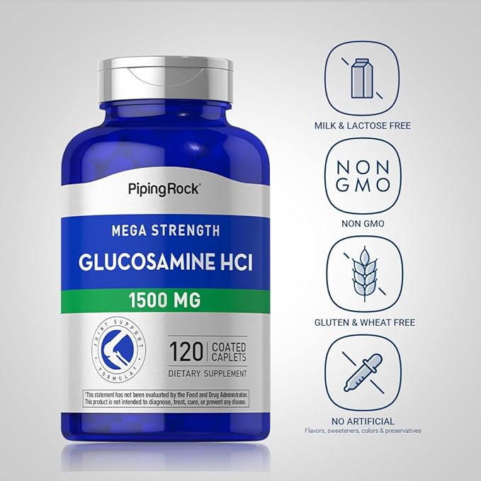 Piping Rock Glucosamine HCL | 1500mg | 120 Caplets | Mega Strength | Non-GMO, Gluten Free Supplement