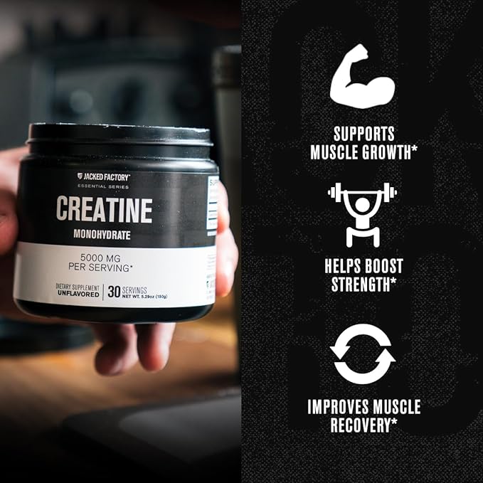 Jacked Factory NITROSURGE Pre Workout Supplement - Instant Strength Gains & Intense Pumps (30 Servings, Sour Peach Rings) & Creatine Monohydrate for Muscle Growth (30 Servings, Unflavored)