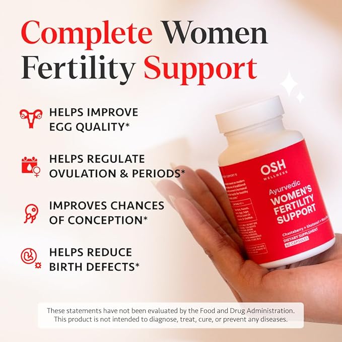 Ayurvedic Fertility Supplements for Women | Support Ovulation | Conception for Women | Egg Quality | Maca Root, Vitex, & Vitamins | Vegan | 90 Capsules - OSH Wellness