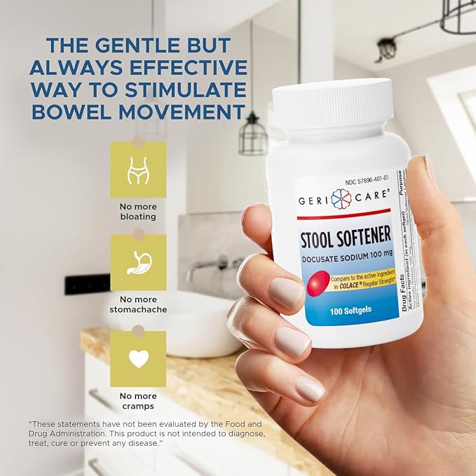Docusate Sodium Stool Softener - 100mg Gentle Stimulant Laxative Softgels for Men & Women- Constipation Relief - Adults Daily Bowel Movement Laxative