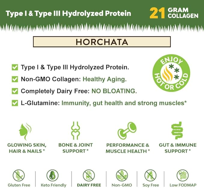MariGold Grass-fed Collagen Peptides Protein - Horchata 1LB - 100% Pure, Type I & III Hydrolyzed Bovine Collagen, Non-GMO, Hormone Free, Dairy Free, Keto-Friendly, Healthy Joints and Skin