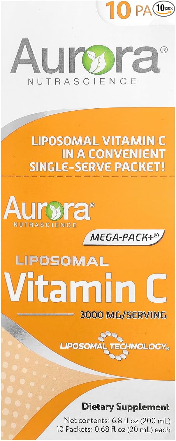 Aurora Nutrascience Mega-Pack Liposomal Vitamin C, Immune Support, 3,000 mg Per Serving, Vegan, Gluten Free, Non-GMO, 10 Single Serve Packets, Orange