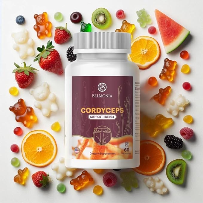 Cordyceps Mushroom Gummies| 5400*mg per Serving| Cherry, Grape, Apple, Orange| 60 Pectin Gummies| Natural Energy Boost Stamina Endurance Gummies| Vegan Supplement| Made in USA