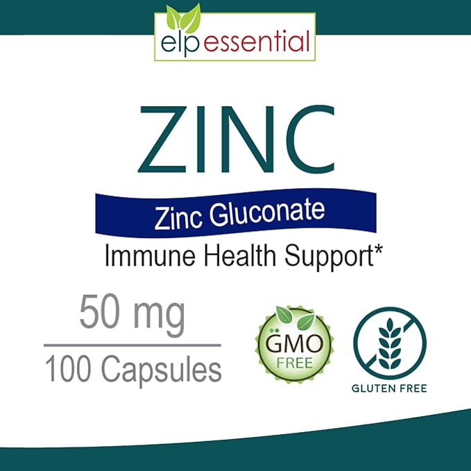 Zinc 50mg, Immune Support & Antioxidant Supplement 100 Capsules - Gluten Free and Non-GMO