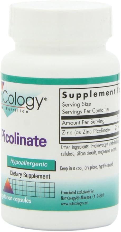 Nutricology Zinc Picolinate Supplement - Supports Normal Health Immune Response, Highly Bioavailable, Well-Absorbed, Hypoallergenic, Vegetarian Capsules - 60 Count