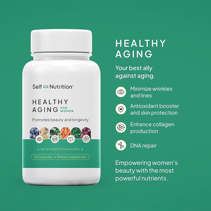 Healthy Aging Supplement for Women with Resveratrol, NAD, Collagen Booster, Biotin and More - Beauty with 12 Ingredients - USA Made, Vegan, 60 Capsules, Nutitionist formulated.