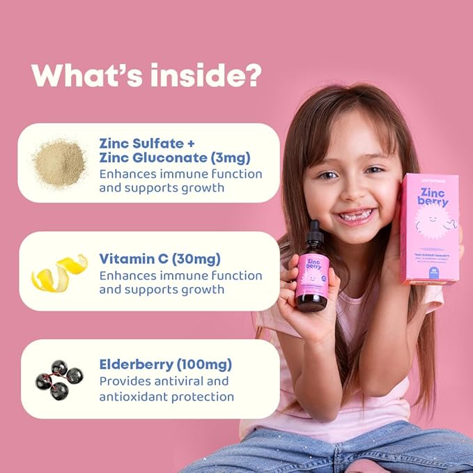 JoySpring ZincBerry - Kids Zinc & Vitamin Supplement (1 fl oz) Immune Support Drops with Elderberry Flavor for Kids 2-16+ Years