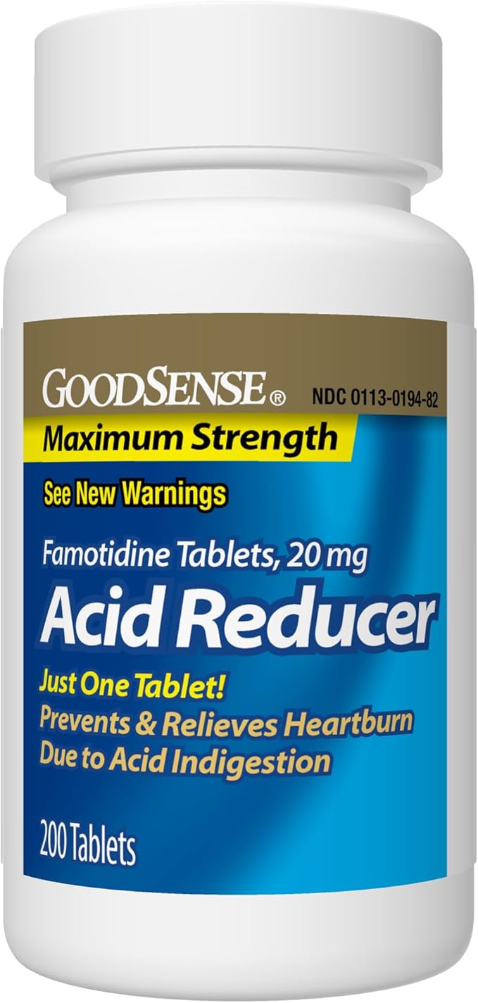 GoodSense Maximum Strength Famotidine Tablets 20 mg, Acid Reducer for Heartburn Relief, 200 Count