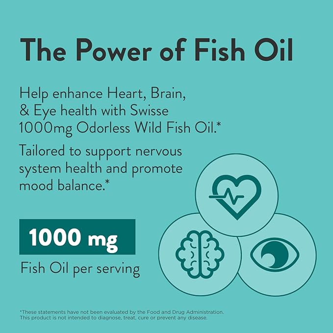 Swisse Wild Fish Oil Omega 3 Supplements for Women and Men 1000 mg Softgels | EPA DHA Fish Oil Supplements | Odorless - Helps Support Brain, Eye and Heart Health | 400 Softgel Pills