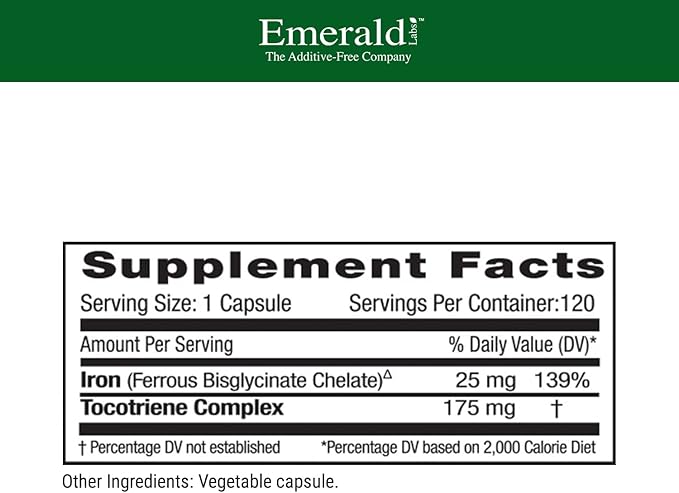 EMERALD LABS Gentle Iron 25mg - Ferrous Bisglycinate Chelate - Chelated Iron Supplement That Supports Energy, Eye, Immune & Heart Health - 120 Vegetable Capsules (120-Day Supply)