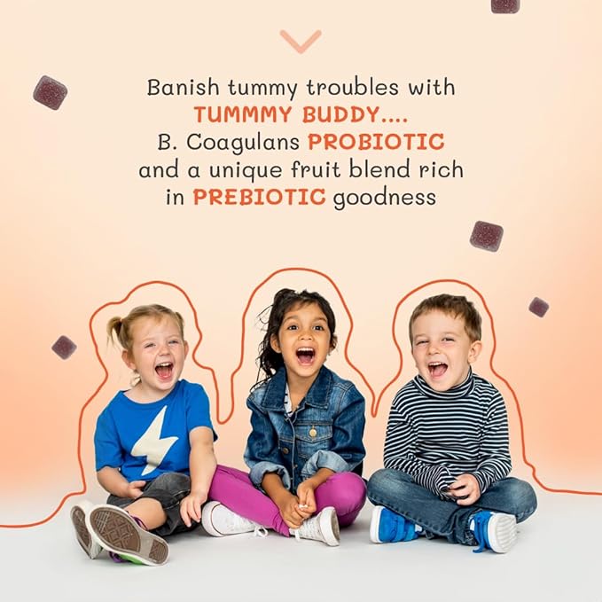 Tummy Buddy Kids Probiotic Gummies - 3 in 1 Probiotics for Kids + Prebiotic & Postbiotic - Prebiotics & Probiotics for Digestive Health & Immune Support – Vegan, Gluten and Allergen Free