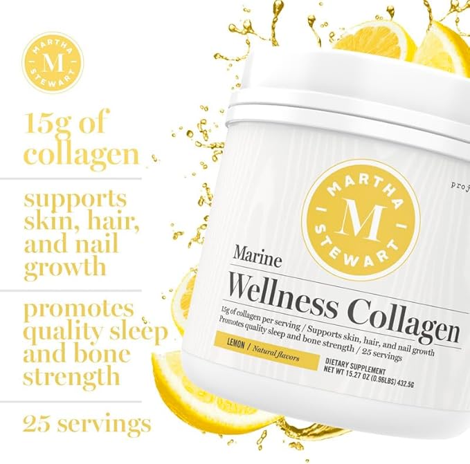Martha Stewart Collagen Peptides Powder - Multi Collagen for Women | Healthy Supplement for Skin, Hair, Nails, and Bone Strength | 15g Protein | Lemon | 25 Servings
