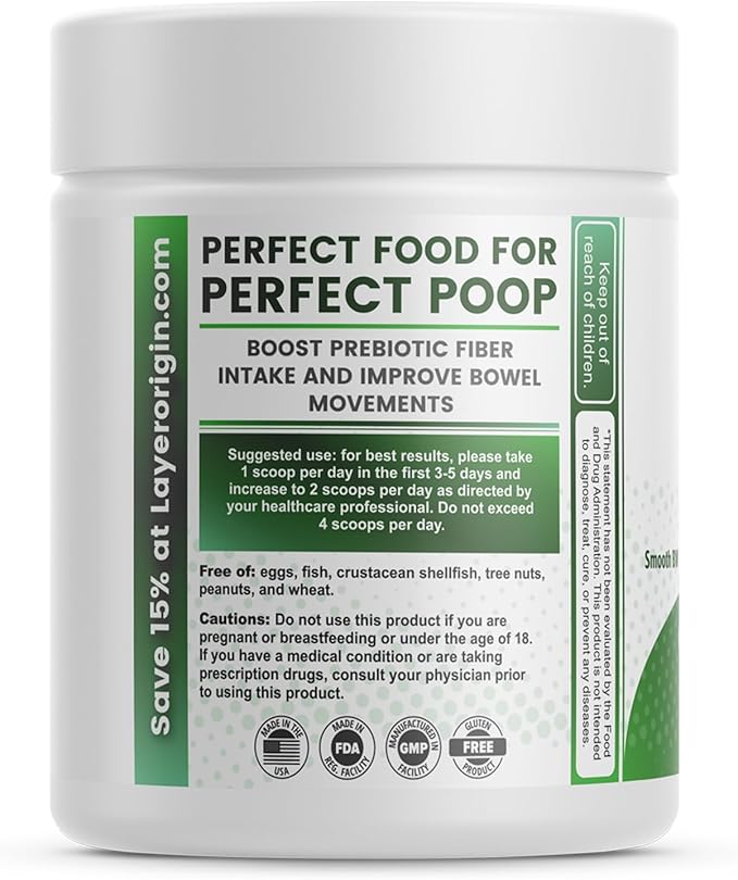 Layer Origin Constipiotic Prebiotic Fiber to Ease Bowel Movement and Support Regularity - 4.4 g Per Serving - HMO 2'FL, GOS, Inulin FOS - 30-Day Supply - Unflavored, No Taste, Dissolve Easily