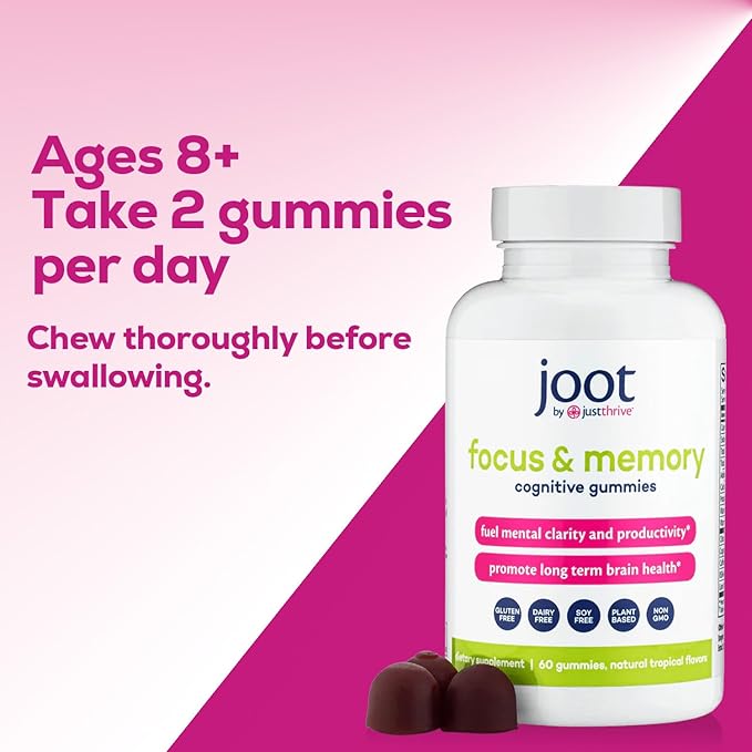 Just Thrive Focus & Memory Gummies – Nootropic Brain Supplement for Clarity, Concentration, Memory Support, & Energy – Citicoline, Lion’s Mane, Vitamin B12 & D3